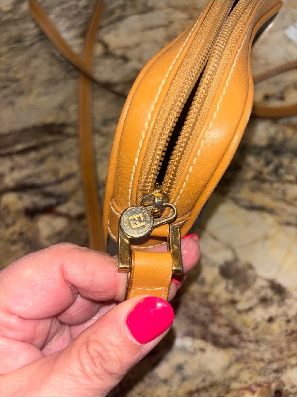 Fendi Striped Crossbody Bag in Brown and Tan Leather - Picture 9 of 10